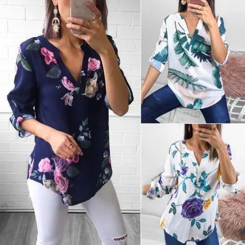 Fashion Women Tops V Neck Loose Floral Printed Blouse Summer Three Quarter Sleeve Casual Plain Ladies Shirt
Fashion Women Tops V Neck Loose Floral Printed Blouse Summer Three Quarter Sleeve Casual Plain Ladies Shirt