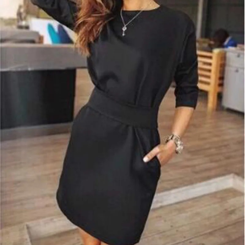 Fall Fashion Casual Mini Dress Broadcloth Solid Color Short Sleeve O-neck Women Two Side Pocket Black Dresses 2019 Women
Fall Fashion Casual Mini Dress Broadcloth Solid Color Short Sleeve O-neck Women Two Side Pocket Black Dresses 2019 Women