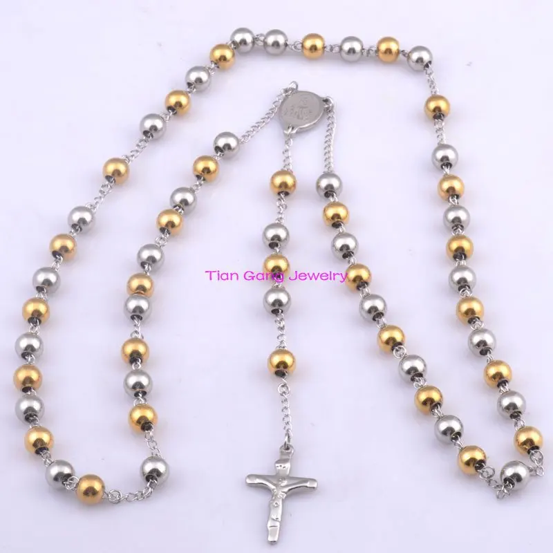 4mm/6mm/8mm Silver Color Gold Color 316L Stainless Steel Religous Cross Pendant Necklaces Rosary Beads Chain 5pcs/lot
4mm/6mm/8mm Silver Color Gold Color 316L Stainless Steel Religous Cross Pendant Necklaces Rosary Beads Chain 5pcs/lot