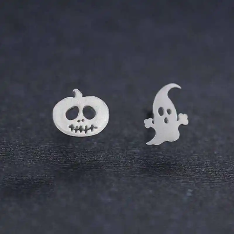 

Ruifan Asymmetrical Pumpkin Ghost Halloween 925 Sterling Silver Stud Earrings for Women Small Earrings Christmas Jewelry YEA234