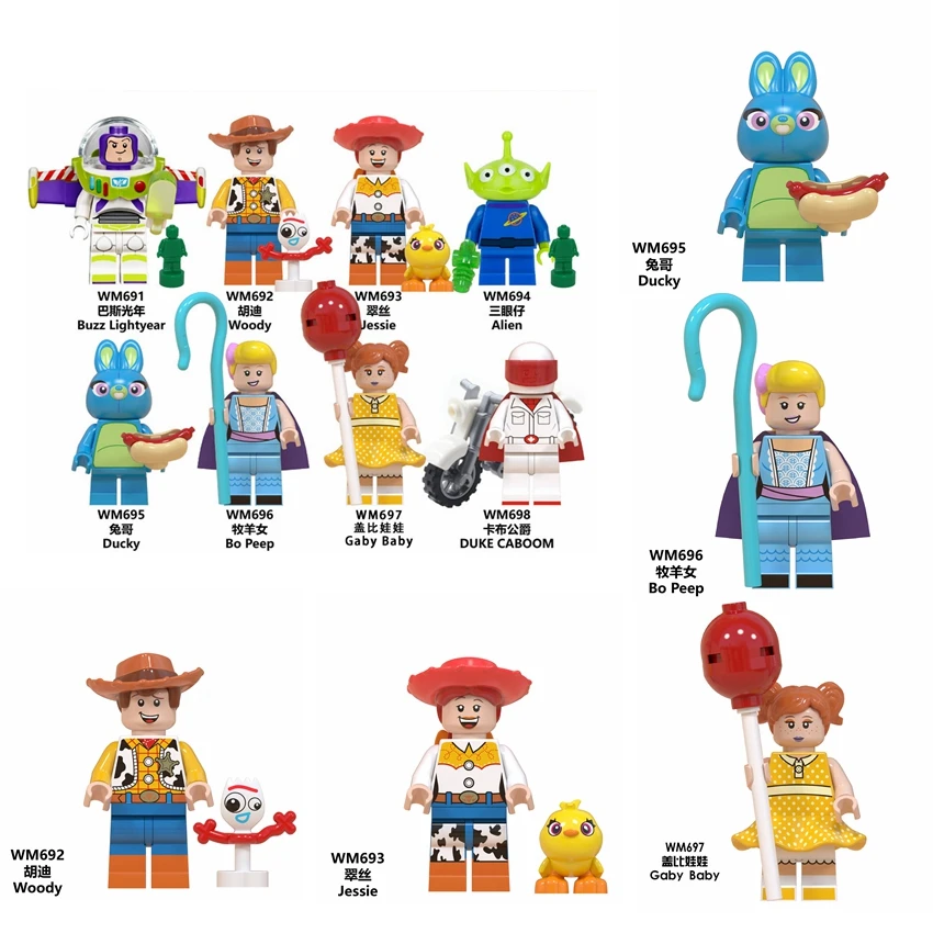 Movie Toys Story 4 Bricks Buzz Lightyear Woody Jessie Alien Ducky Bo Peep Bonnie Duke Building Blocks Toys Gifts Children
Movie Toys Story 4 Bricks Buzz Lightyear Woody Jessie Alien Ducky Bo Peep Bonnie Duke Building Blocks Toys Gifts Children