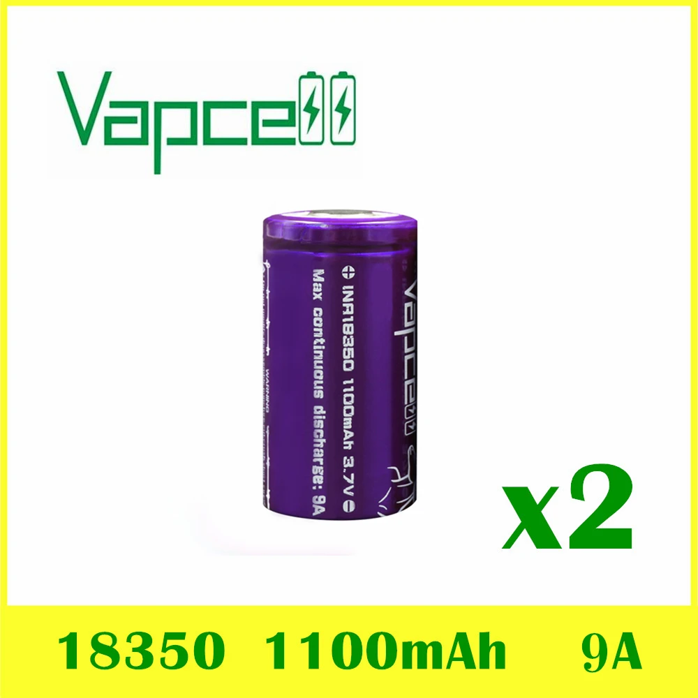 2pcs VAPCELL INR18350 1100mAh lithium battery 3.7V rechargeable HIGH POWER continuous 9A electronic smoke E-CIG IMR batteries
2pcs VAPCELL INR18350 1100mAh lithium battery 3.7V rechargeable HIGH POWER continuous 9A electronic smoke E-CIG IMR batteries