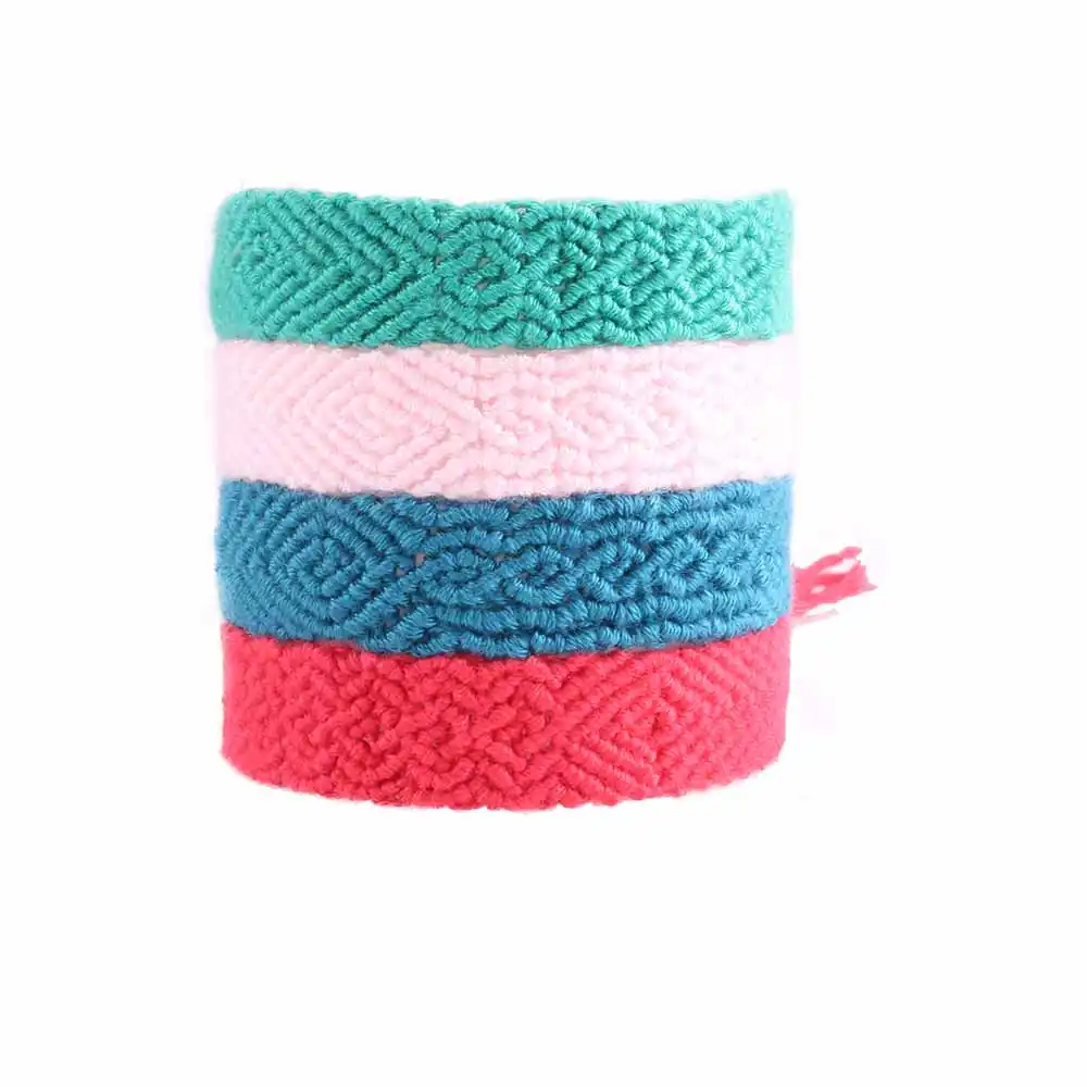 Amplia Tejido Amistad Pulsera anudada Cuerda Macramé Color Azul Rosa cadena