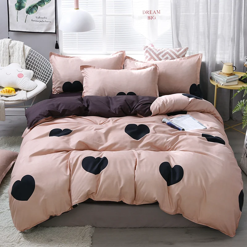Twin Full King Cute Printed 4Pcs Bedding Sets Pillowcase Flat Sheet Duvet Cover