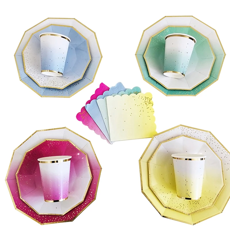40pcs/8 Set Gradient Disposable Paper Plates Cups Napkins Favor Drinking Straws Tableware Sets Wedding Party Decor Baby Shower
40pcs/8 Set Gradient Disposable Paper Plates Cups Napkins Favor Drinking Straws Tableware Sets Wedding Party Decor Baby Shower