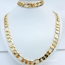 Solid Yellow Gold Filled Men's Necklace+Bracelet Set Figaro Curb Solid Chain 24"+8.6" Solid Yellow Gold Filled Men's Necklace+Bracelet Set Figaro Curb Solid Chain 24"+8.6"