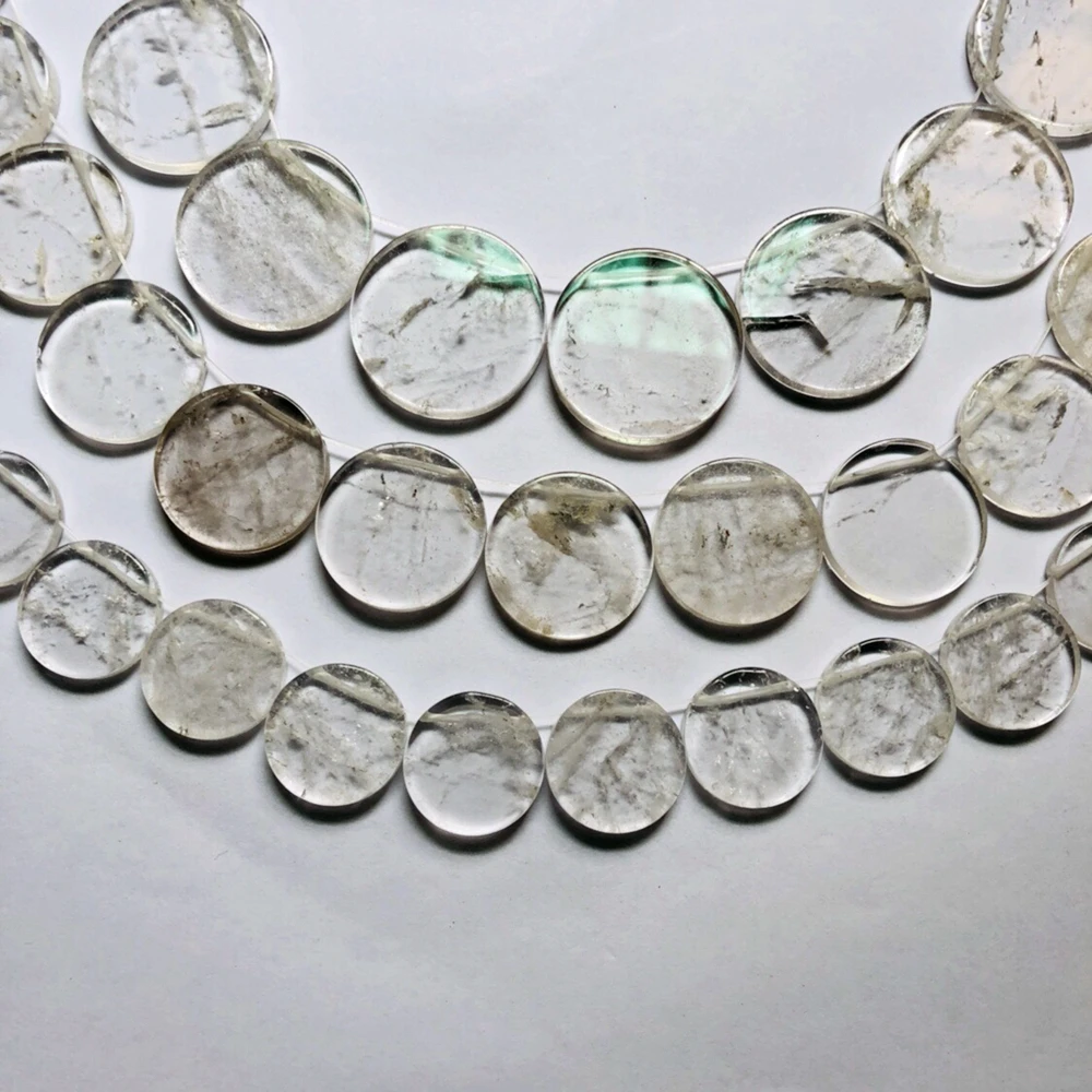 

Wholesale 1string Natural Rock Crytal Clear Quartz Beads Round Coin Beads Side Drilled For Gem Necklace Jewelry Making,13"/Str