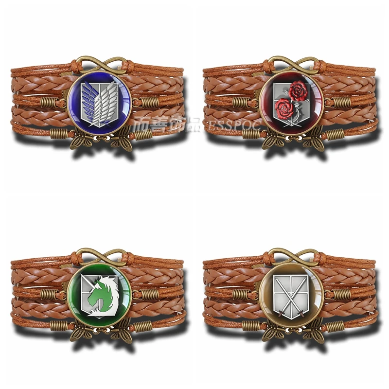 Attack on Titan Investigation Corps Wings of Freedom Glass Woven Vintage Multilayer Leather Bracelet Bangle Infinite Jewelry | Украшения и