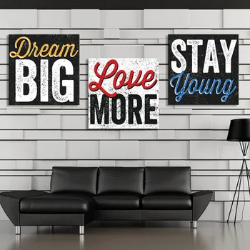 New Arrival High Quality Three Pieces English Word Decoration Painting Home Decor On Canvas Modern Wall Prints