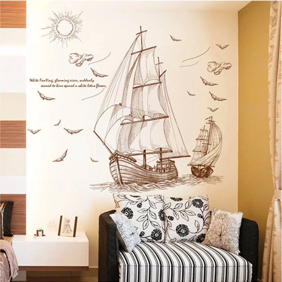JX-LCLYL  Removable Pirate Ship Sailing Wall Sticker Vinyl PVC Decal DIY Art Home Decor