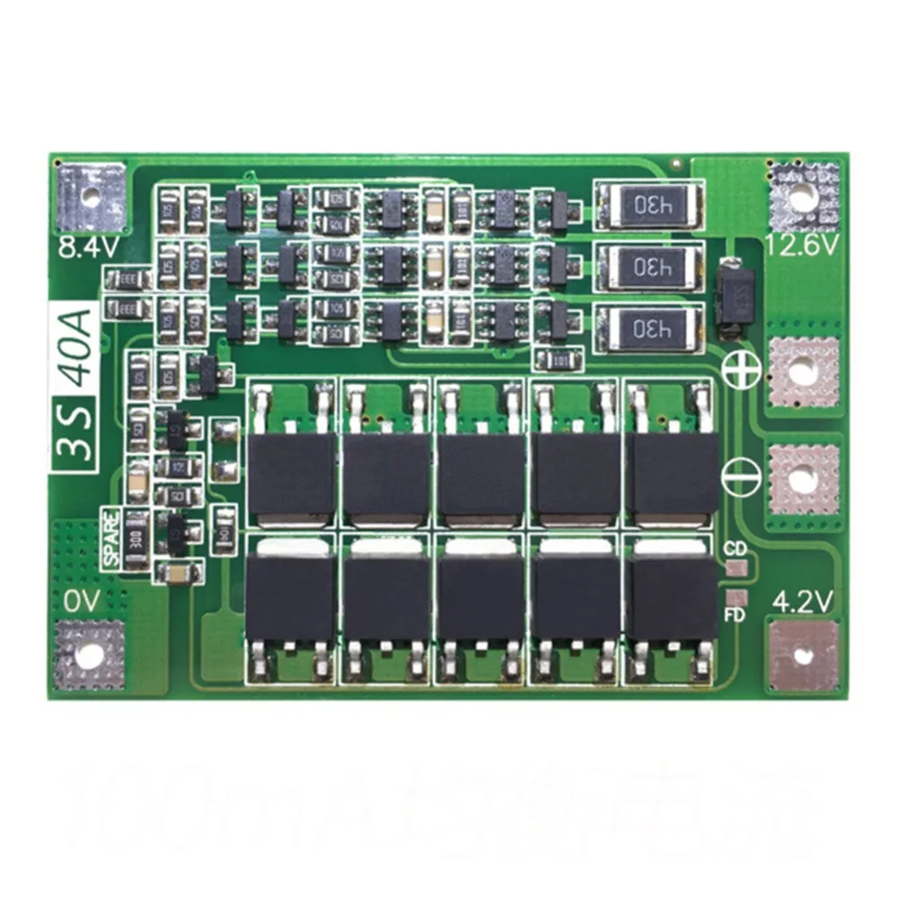 

3S 40A 11.1V 12.6V 18650 Lithium Battery Protection Board for Screwdriver Drill 40A Current with Balance