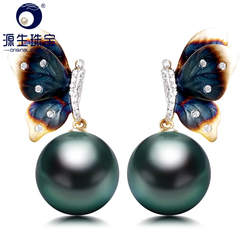 YS 14K Real Gold Elegant Butterfly Earring 10-11 mm Black Saltwater Tahitian Pearl Earring For Women
YS 14K Real Gold Elegant Butterfly Earring 10-11 mm Black Saltwater Tahitian Pearl Earring For Women