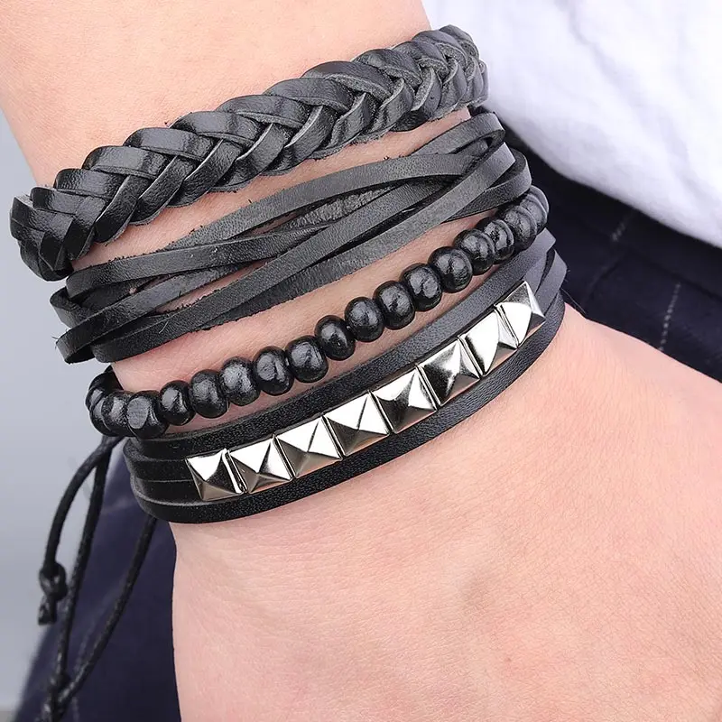 4pcs/lot Leather Braclet Bangles For men Steam Punk Wood Beaded Chain Bracelets Bangles Homme Wholesale Handmade Jewelry
4pcs/lot Leather Braclet Bangles For men Steam Punk Wood Beaded Chain Bracelets Bangles Homme Wholesale Handmade Jewelry