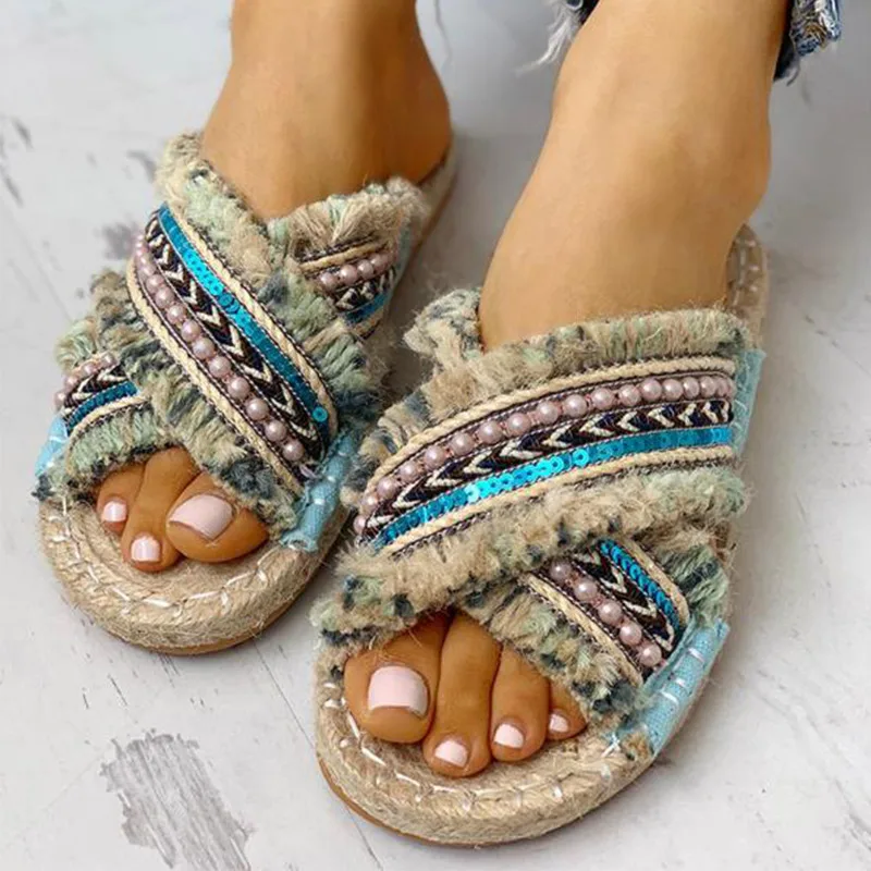 Women Linen Bohemia Flat Summer Slippers Ladies Tassel Striped Straw Casual Shoes Female Fashion Comfortable Flip Flops
Women Linen Bohemia Flat Summer Slippers Ladies Tassel Striped Straw Casual Shoes Female Fashion Comfortable Flip Flops