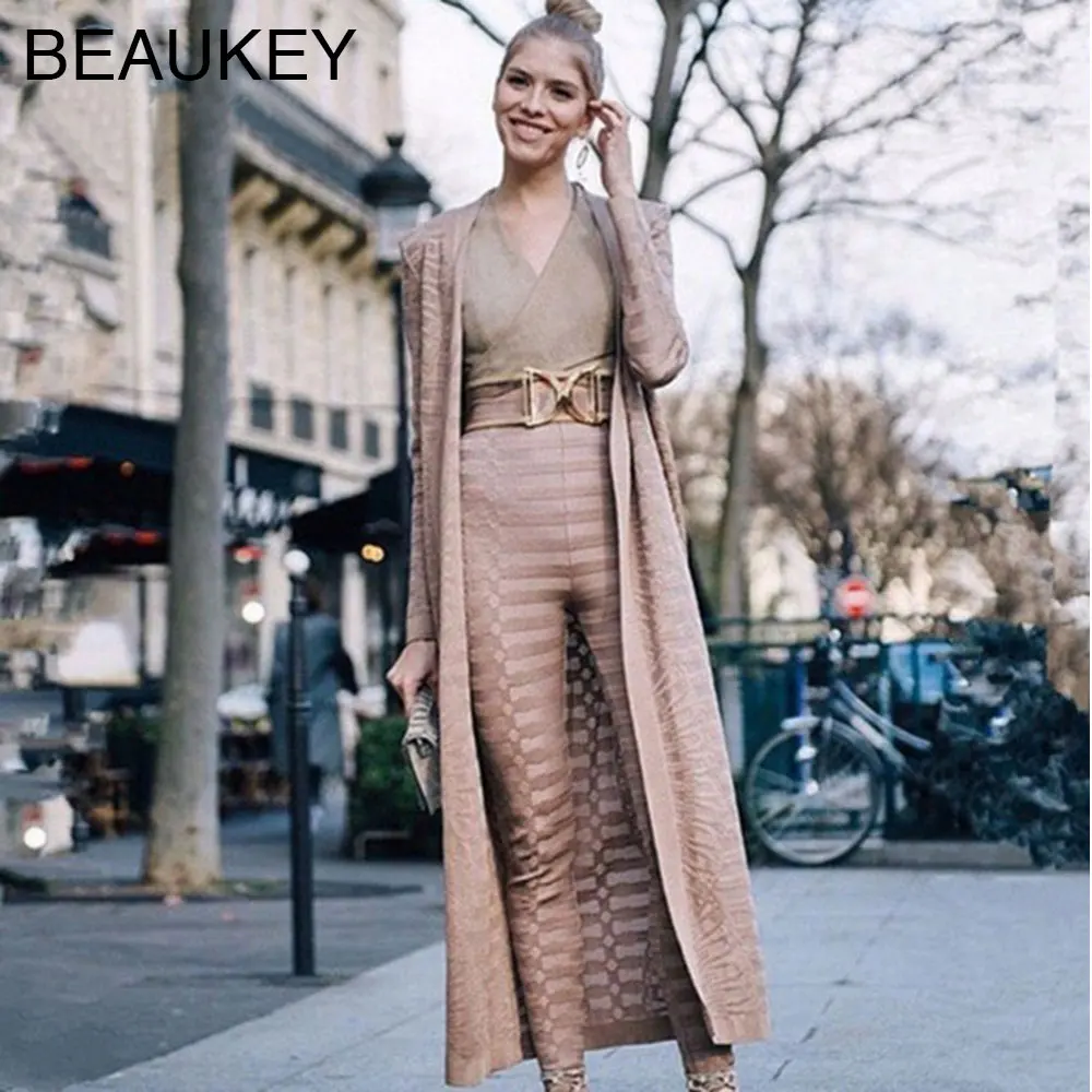 Nude Jacquard Solid Long Sleeve Coat and Pants 2016 Women's 2 Piece Rayon Long Sexy Bandage Suits 
Nude Jacquard Solid Long Sleeve Coat and Pants 2016 Women's 2 Piece Rayon Long Sexy Bandage Suits