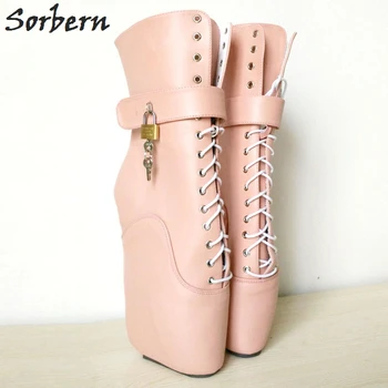 

Sorbern Woman Boots 18CM Ultra High Heel Strange Wedge Ballet Boots Sexy Fetish Cross-tied Ankle Boots With Padlocks Locks