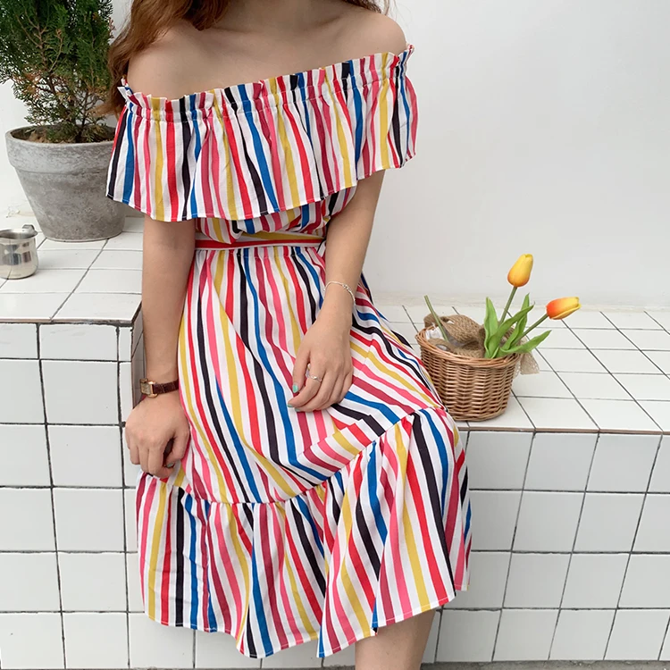 New Women dress Slash necklt Striped S Small Light Ripe Waist Shoulder Wind Color Dresses 0070
New Women dress Slash necklt Striped S Small Light Ripe Waist Shoulder Wind Color Dresses 0070