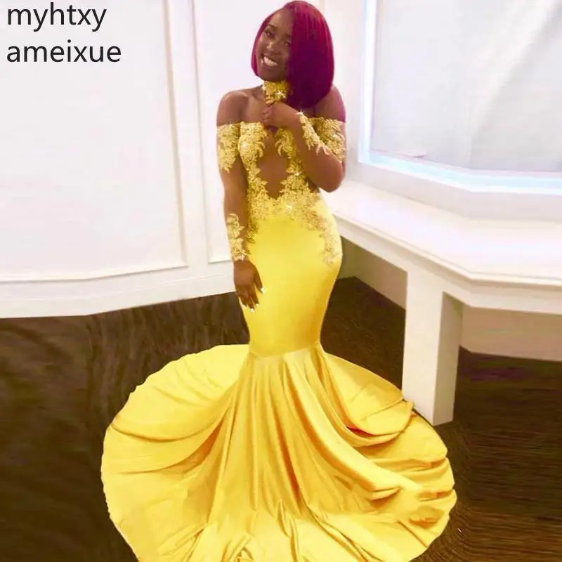 Sexy Yellow Plus Size Evening Gown Dresses For Wome 2020 Mermaid Long Appliques Slash Neck Elastic Formal Party Full Sleeves
Sexy Yellow Plus Size Evening Gown Dresses For Wome 2020 Mermaid Long Appliques Slash Neck Elastic Formal Party Full Sleeves