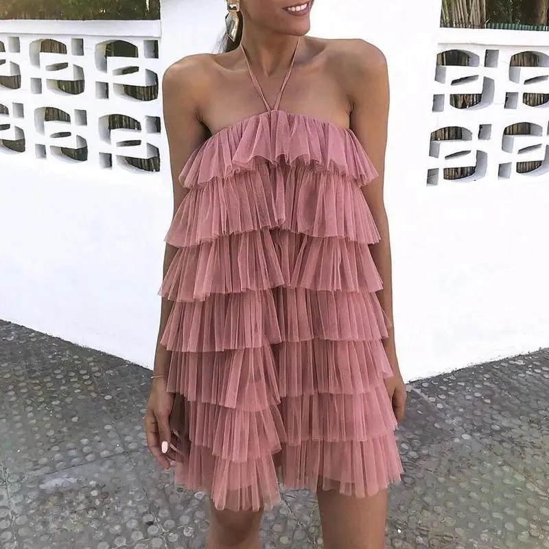 Aartiee Sexy Ruffle sleeveless Halter short dress female Mesh ladies A-line party Dresses For women 2019 solid Vestidos women
Aartiee Sexy Ruffle sleeveless Halter short dress female Mesh ladies A-line party Dresses For women 2019 solid Vestidos women