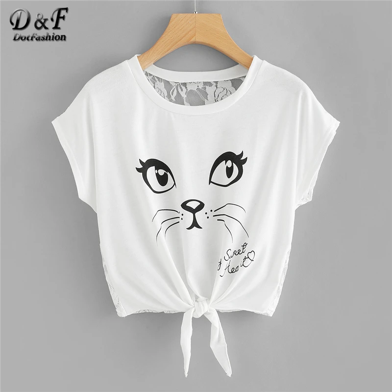 Dotfashion Cat Letter Print Lace Back Knot Front Tee 2019 Summer Short Sleeve Round Neck T-shirt Women White Cut Out Crop Tops
Dotfashion Cat Letter Print Lace Back Knot Front Tee 2019 Summer Short Sleeve Round Neck T-shirt Women White Cut Out Crop Tops