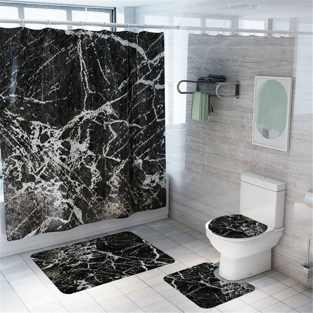 Marble Polyester Shower Curtains Anti Slip Waterproof Fabric Bath Curtain Bath Mats With 12 Hooks For Bathroom Curtain 180x180cm
Marble Polyester Shower Curtains Anti Slip Waterproof Fabric Bath Curtain Bath Mats With 12 Hooks For Bathroom Curtain 180x180cm
