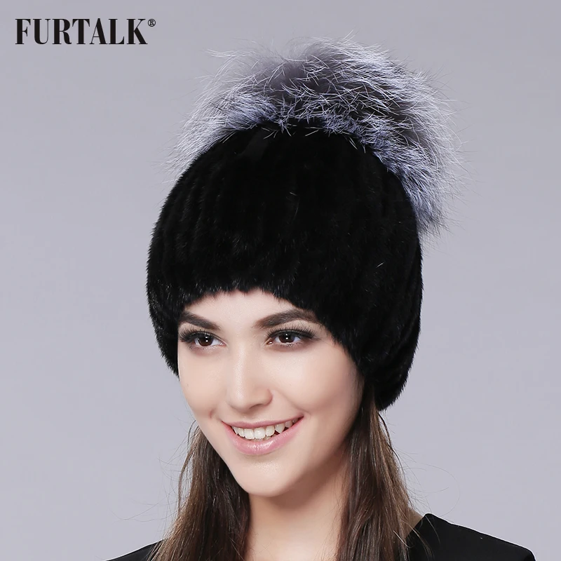 FURTALK Winter Mink Fur Beanie Hat Women Knitted Fur Pompom Hat Luxury Band Warm Female Winter Hat Cap with Silver Fox Fur Pom
FURTALK Winter Mink Fur Beanie Hat Women Knitted Fur Pompom Hat Luxury Band Warm Female Winter Hat Cap with Silver Fox Fur Pom