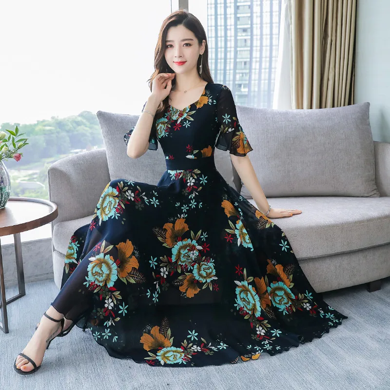 2019 Summer New Arrival Plus Size M-3XL Flower Printed Short Sleeve Flare Sleeve Woman Long Chiffon Dress
2019 Summer New Arrival Plus Size M-3XL Flower Printed Short Sleeve Flare Sleeve Woman Long Chiffon Dress