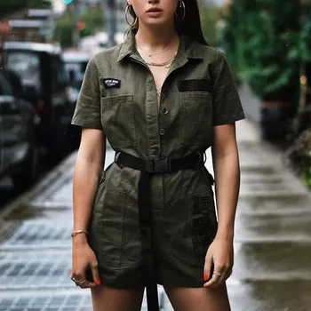 Vintage Short Sleeve Military Army Playsuit Summer Rompers Womens Jumpsuit Overalls for Women Black Belt cargo Jumpsuit
Vintage Short Sleeve Military Army Playsuit Summer Rompers Womens Jumpsuit Overalls for Women Black Belt cargo Jumpsuit