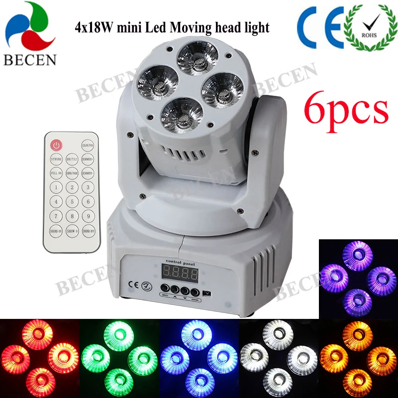 Remote Control 4x18W RGBWA UV 6in1 MINI White Led Wash Moving Head Light 6pcs in US Stock
Remote Control 4x18W RGBWA UV 6in1 MINI White Led Wash Moving Head Light 6pcs in US Stock