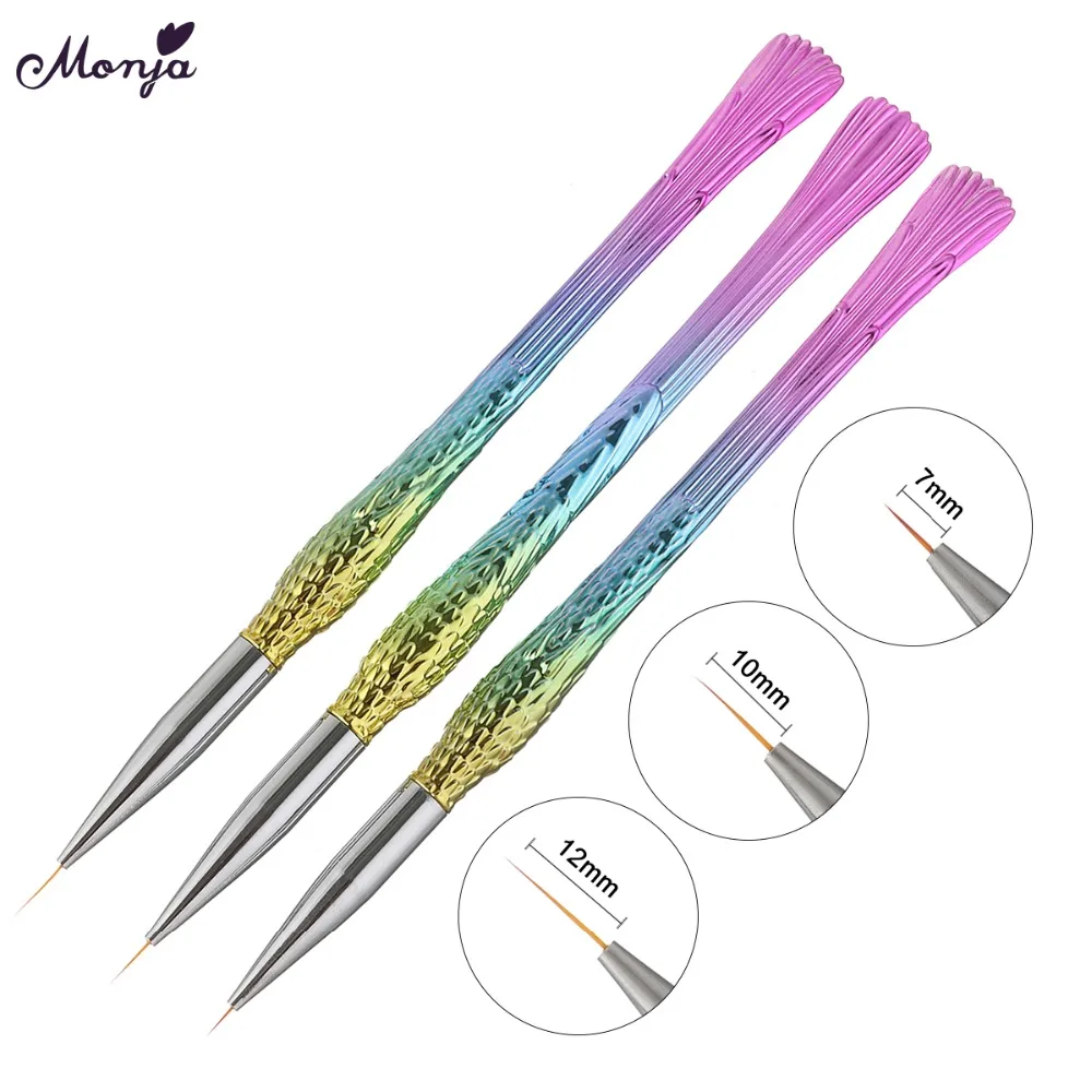 Monja 7/10/12mm Nail Art Mermaid Handle French Stripes Lines Liner Flower Image Painting Drawing Brush Pen Manicure Tools | Красота и