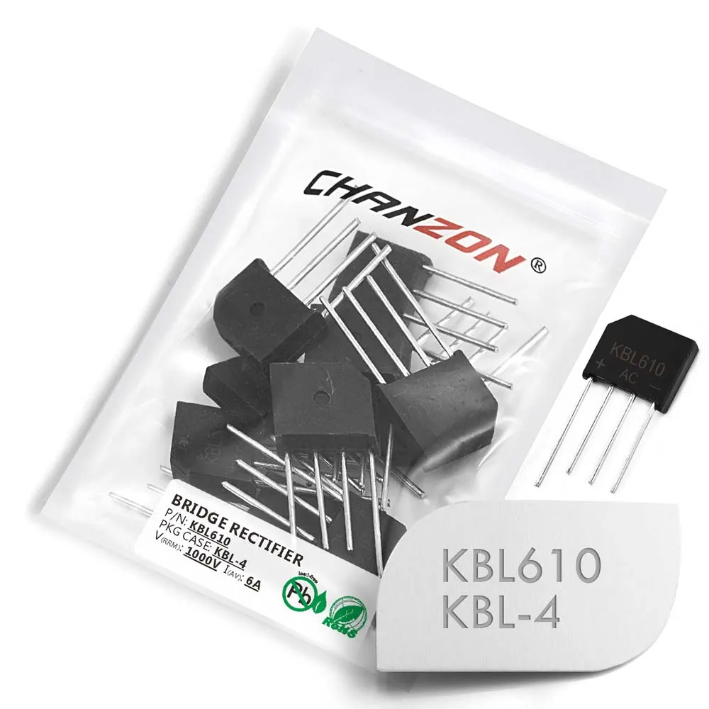10 Pcs KBL610 Bridge Rectifier Diode 6A 1000V KBL-4 (SIP-4) Single Phase Full Wave 6 Amp 1000 Volt KBL 610 Silicon
10 Pcs KBL610 Bridge Rectifier Diode 6A 1000V KBL-4 (SIP-4) Single Phase Full Wave 6 Amp 1000 Volt KBL 610 Silicon