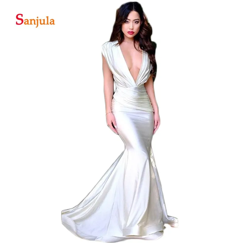Deep V Neck Mermaid Evening Dresses 2019 Cap Sleeve Pleats Simple Long Evening Gowns Spandex Prom Gowns meerjungfrau kleid D456
Deep V Neck Mermaid Evening Dresses 2019 Cap Sleeve Pleats Simple Long Evening Gowns Spandex Prom Gowns meerjungfrau kleid D456