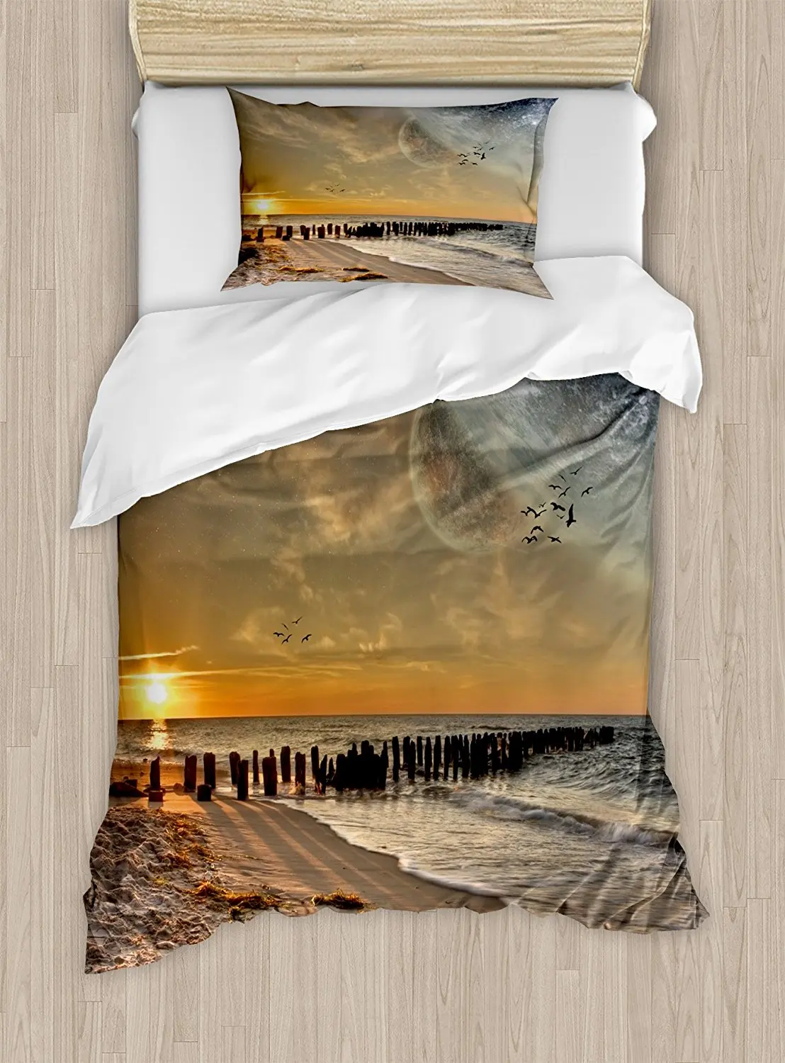 Space Duvet Cover Set Magical Solar Eclipse on Beach Ocean with Horizon Sun Moon Globe Gulls Flying View Bedding Set
Space Duvet Cover Set Magical Solar Eclipse on Beach Ocean with Horizon Sun Moon Globe Gulls Flying View Bedding Set