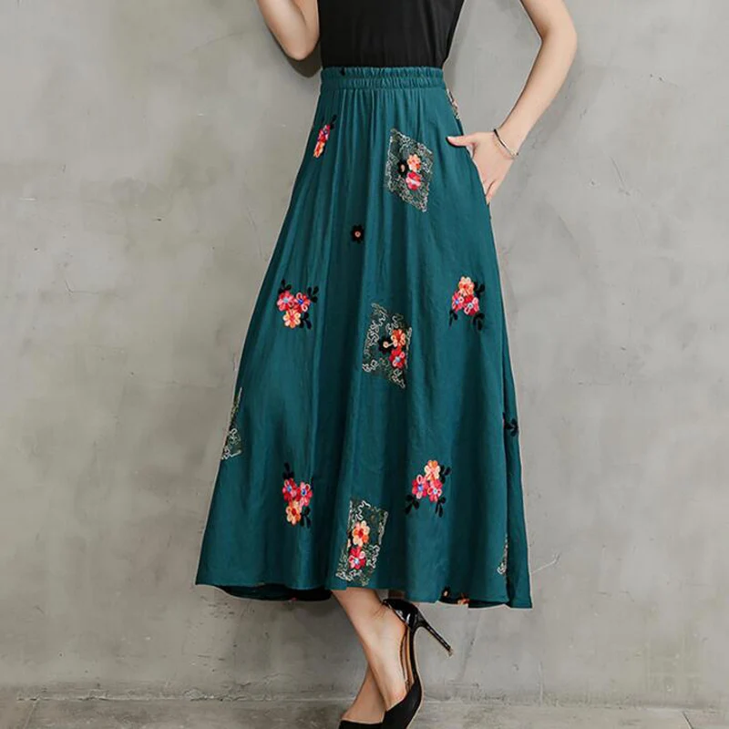 2019 Hot Summer Women Cotton Linen national wind Long Skirt Fashion Vintage Elastic Waist embroidered Skirts Women clothes
2019 Hot Summer Women Cotton Linen national wind Long Skirt Fashion Vintage Elastic Waist embroidered Skirts Women clothes