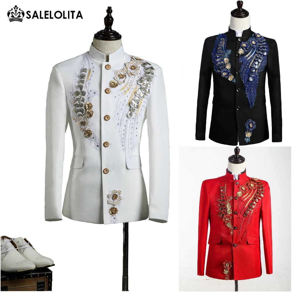 High-end Black/Red/White Mens Prince King Louise Suits Chinese Tunic Suit Paillette Embroidered Medieval Mens Period Costume
High-end Black/Red/White Mens Prince King Louise Suits Chinese Tunic Suit Paillette Embroidered Medieval Mens Period Costume
