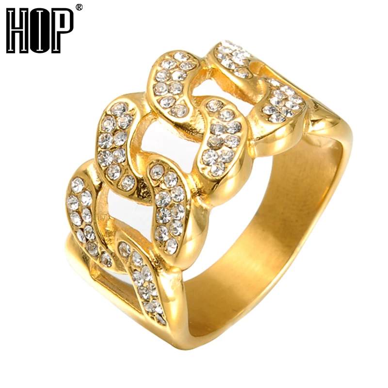 HIP Hop Micro Pave Rhinestone Iced Out Bling Cuban Link Chain Ring IP Gold Filled Titanium Stainless Steel Rings for Men Jewelry
HIP Hop Micro Pave Rhinestone Iced Out Bling Cuban Link Chain Ring IP Gold Filled Titanium Stainless Steel Rings for Men Jewelry