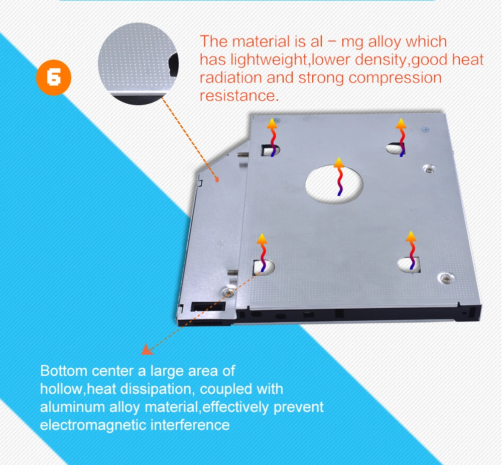 New High quality 2nd HDD Caddy 12.7mm SATA 3.0 DVD Adapter for 2.5'' 7-12.5mm hdd caddy