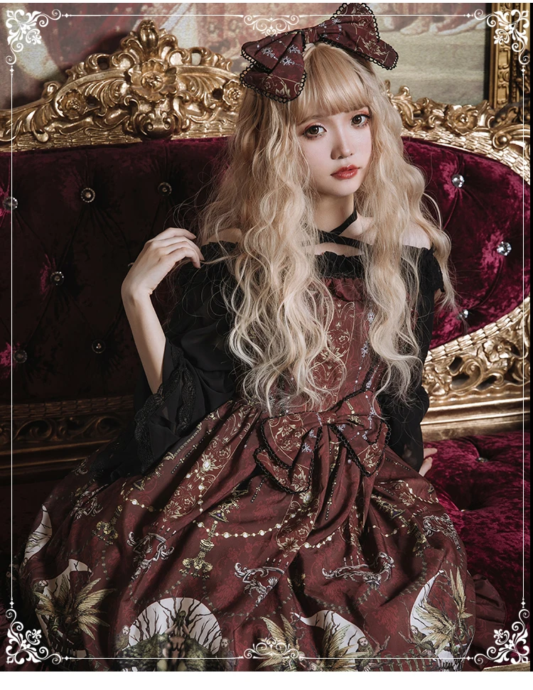 Altar of Moon Cute Women's Lolita Dress JSK Suspender Dress Cute Fairy Kei Fancy Party Dress One Piece Color Dark Red
Altar of Moon Cute Women's Lolita Dress JSK Suspender Dress Cute Fairy Kei Fancy Party Dress One Piece Color Dark Red