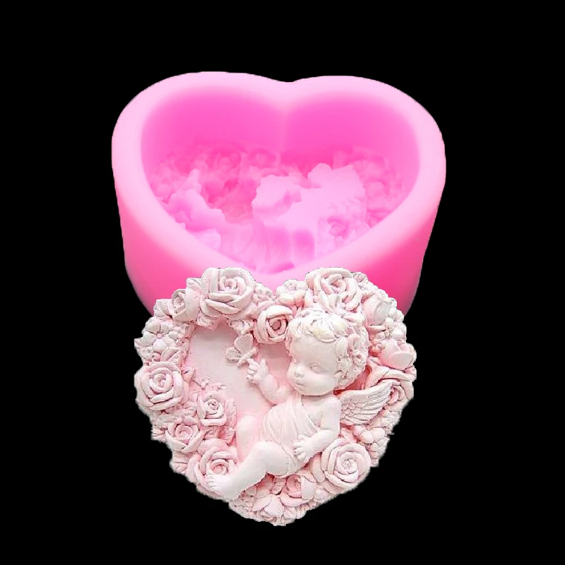 Image Angel Rose 3d Silicone Mold Soap Soap Mold Candle Making Chocolate Decorated Cake Baking Tools Kitchen Accessories Lace Cake