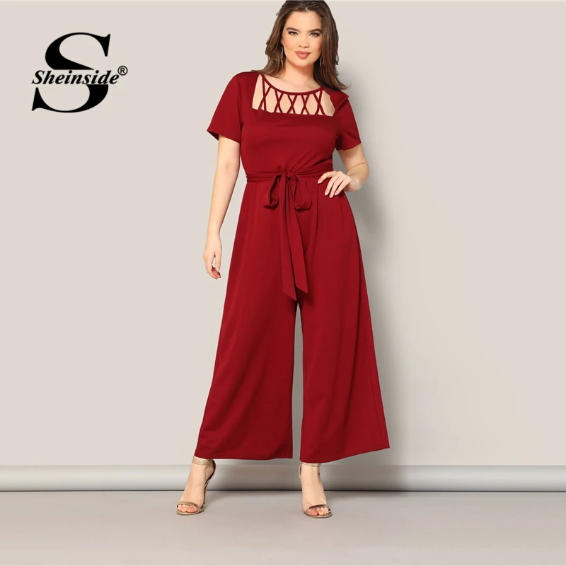 Sheinside Plus Size Elegant Hollowed Out Detail Jumpsuit Women 2019 Summer Casual Short Sleeve Jumpsuits Ladies Belted Jumpsuit
Sheinside Plus Size Elegant Hollowed Out Detail Jumpsuit Women 2019 Summer Casual Short Sleeve Jumpsuits Ladies Belted Jumpsuit