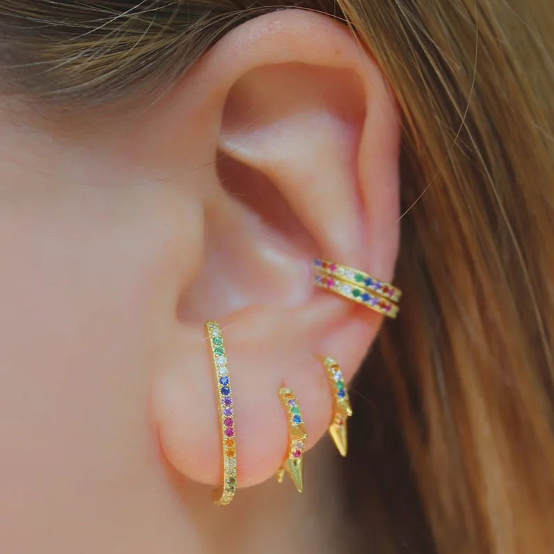 2019 summer new fashion women minimal jewelry multi piercing mini colorful rainbow cz hoops Huggie earring
2019 summer new fashion women minimal jewelry multi piercing mini colorful rainbow cz hoops Huggie earring