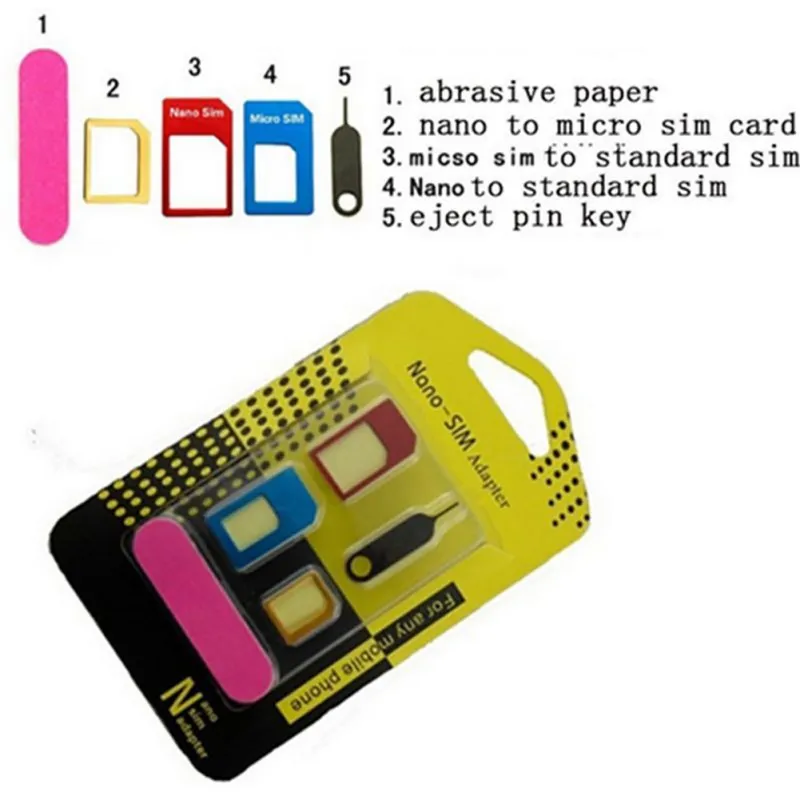 5 in 1 for Nano Micro Standard Sim Card Adapter Kit Converter With Sander Bar Tray Open Needle for Xiaomi For iPhone
5 in 1 for Nano Micro Standard Sim Card Adapter Kit Converter With Sander Bar Tray Open Needle for Xiaomi For iPhone