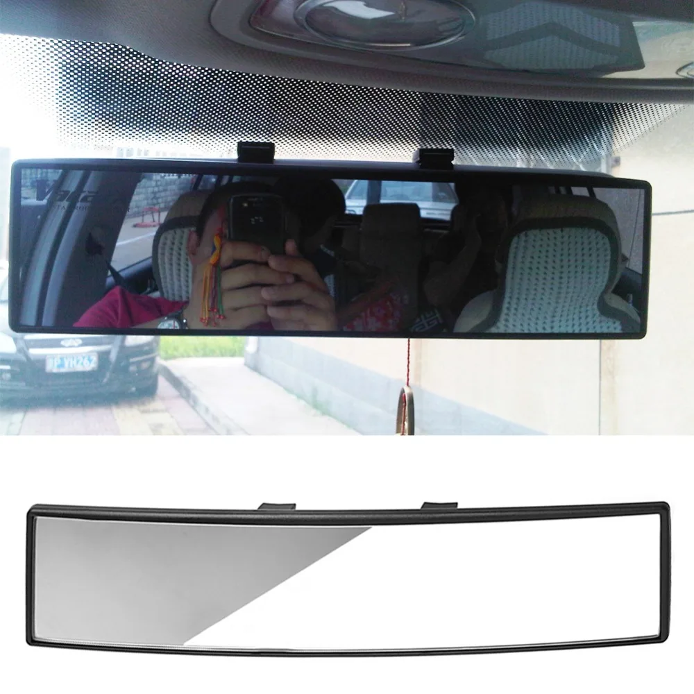 Car Rear View Mirror 300mm Wide Curve Panorama Clear Black Back Inside Indoor