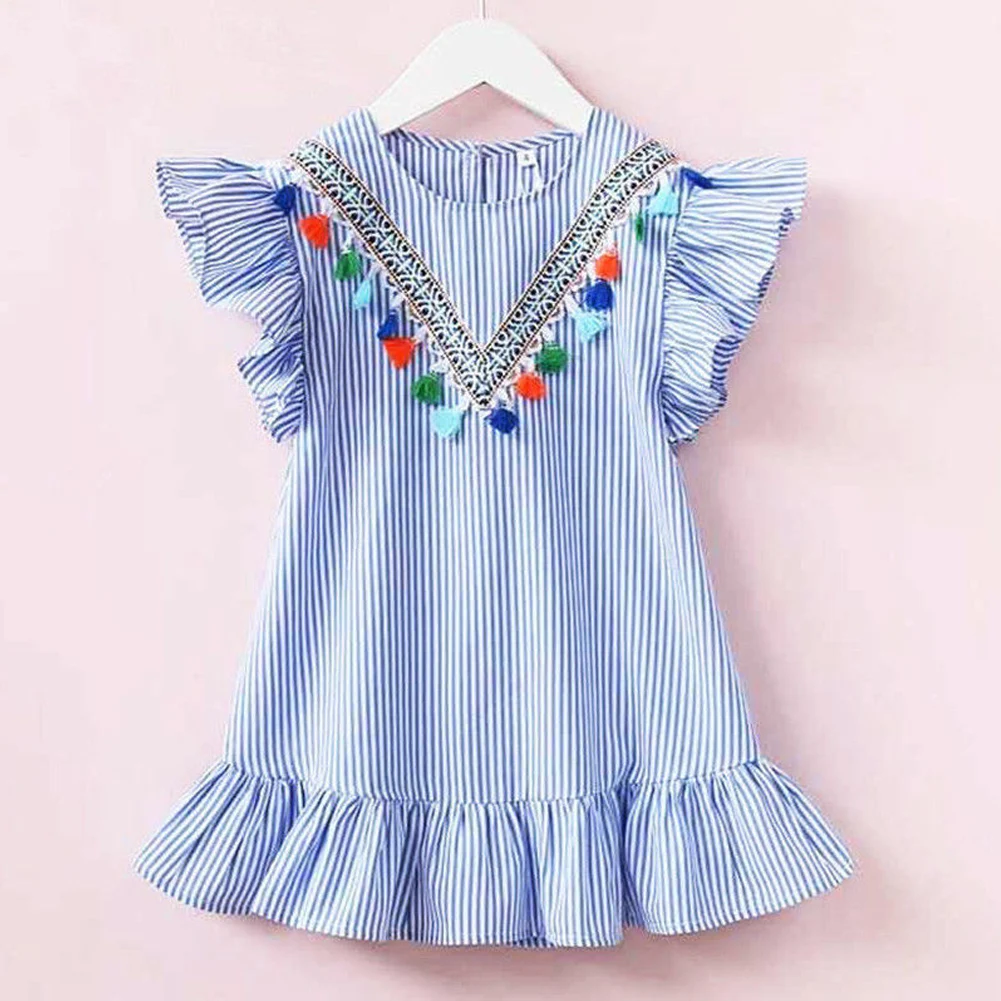 Toddler Baby Girls Dresses Summer Striped Ruffle Sleeve Tassel Dress Kids Falbala Casual Princess Dress
Toddler Baby Girls Dresses Summer Striped Ruffle Sleeve Tassel Dress Kids Falbala Casual Princess Dress