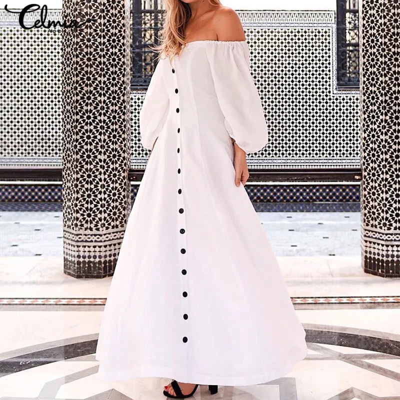 Women Sexy Off Shoulder Pleated Dress Celmia 2019 Summer Maxi Long Dress Slim Waist Casual Slash Neck Buttons Vestidos Plus Size
Women Sexy Off Shoulder Pleated Dress Celmia 2019 Summer Maxi Long Dress Slim Waist Casual Slash Neck Buttons Vestidos Plus Size