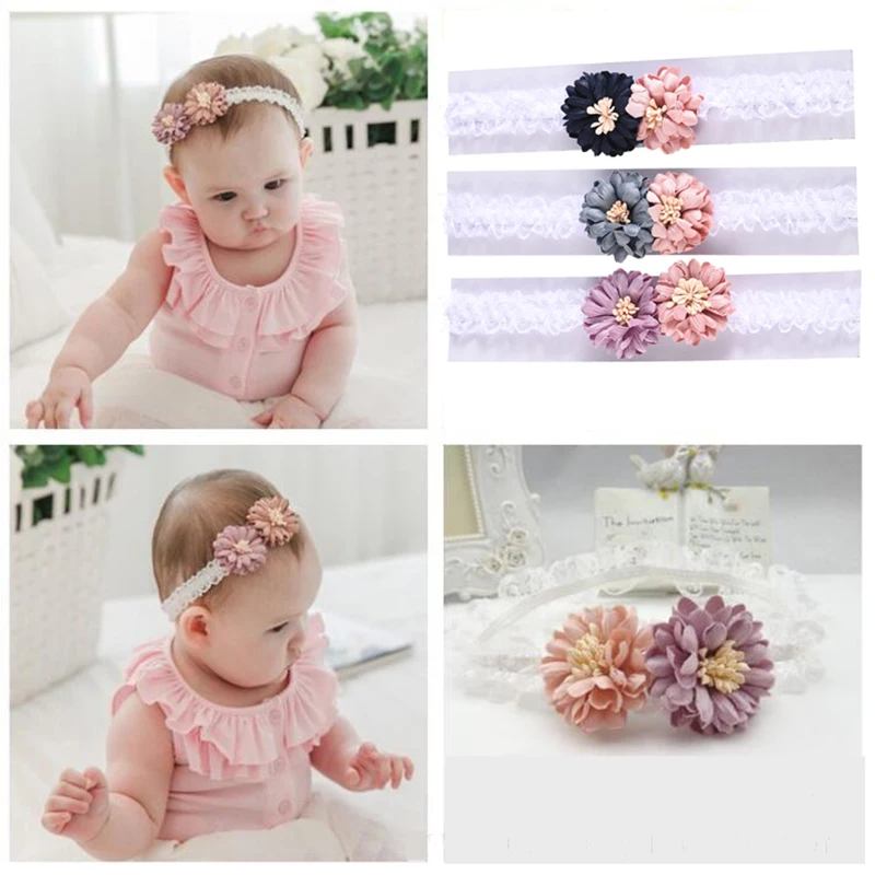 M MISM Hot Newborn Cute Hair Accessories Double Colors Flower Headband Lace Elastic kids Lovely Daily life Headdress | Аксессуары для