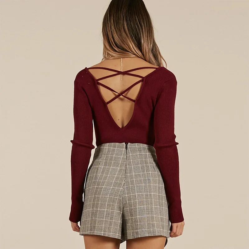 Autumn Winter Women Sweaters 2019 Crossover Back V Neck Long Sleeve Slim Basic Ribbed Knitted Sweater Pullover Knitwear Jumper
Autumn Winter Women Sweaters 2019 Crossover Back V Neck Long Sleeve Slim Basic Ribbed Knitted Sweater Pullover Knitwear Jumper