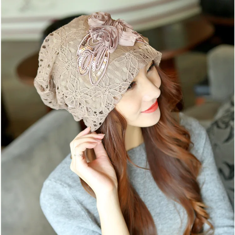 Фото Женская шапка с капюшоном осенне-зимняя кружевная Корейская версия двухслойная