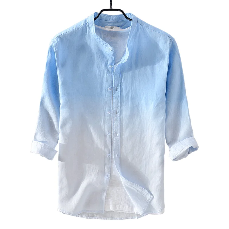 New brand stand collar linen shirts men fashion gradient sky blue shirt mens three-quarter sleeve shirt male dropship camiseta
New brand stand collar linen shirts men fashion gradient sky blue shirt mens three-quarter sleeve shirt male dropship camiseta