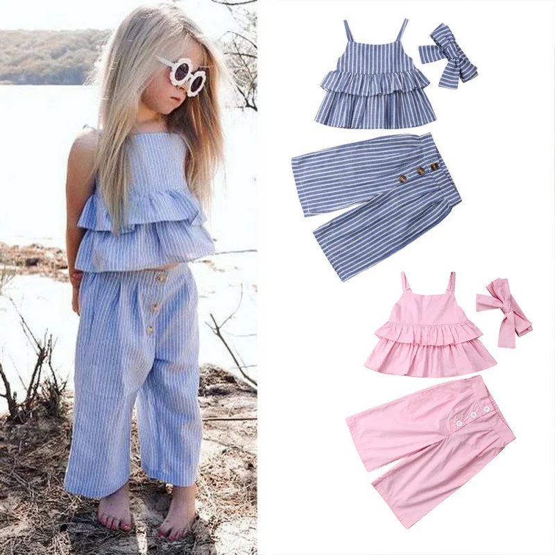 Toddler Baby Girls Clothes off shoulder Pullover Sleeveless Strap Tops + Striped Pants 2pc kids cotton Outfits Summer Hot Sale
Toddler Baby Girls Clothes off shoulder Pullover Sleeveless Strap Tops + Striped Pants 2pc kids cotton Outfits Summer Hot Sale